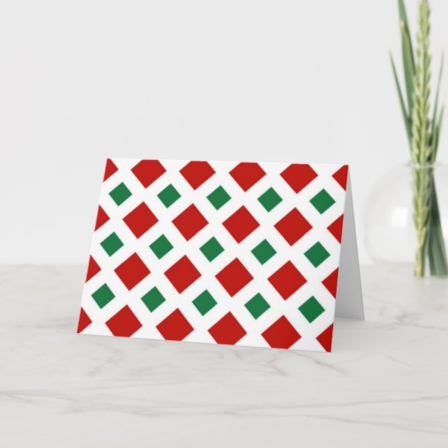 Cartes Pour Fêtes Annuelles Diamants rouges et verts sur blanc (Devant)