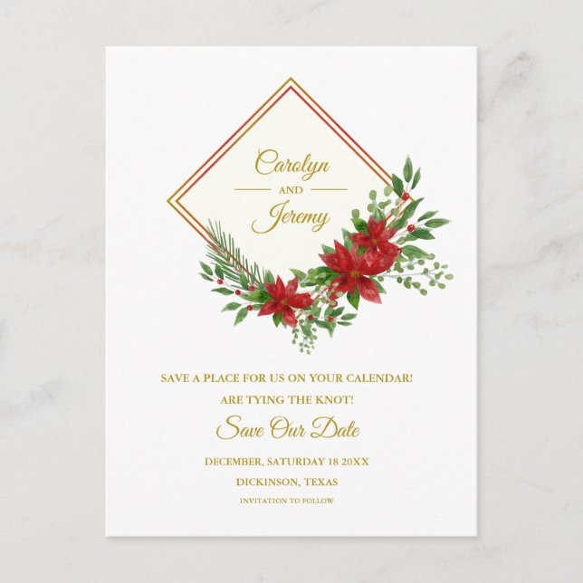 Cartes Pour Fêtes Annuelles Diamod & Poinsettias Noël Inspiré Mariage (Devant)