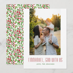 Cartes Pour Fêtes Annuelles Dieu avec nous photo religieuse rouge et verte