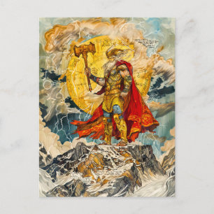 Cartes Pour Fêtes Annuelles Dieu Viking Thor sur Montagne Aquarelle comme Anci