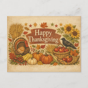Cartes Pour Fêtes Annuelles Dinde de Thanksgiving de récolte rustique vintage