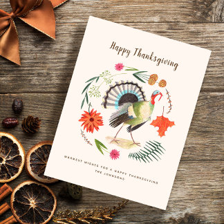 Cartes Pour Fêtes Annuelles Dinde élégante rustique de botanique de Thanksgivi