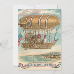 Cartes Pour Fêtes Annuelles Dindon de Thanksgiving Montgolfière Drapeau améric
