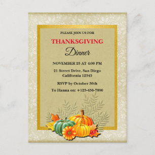 Cartes Pour Fêtes Annuelles Dîner bon thanksgiving Citrouille et Feuille