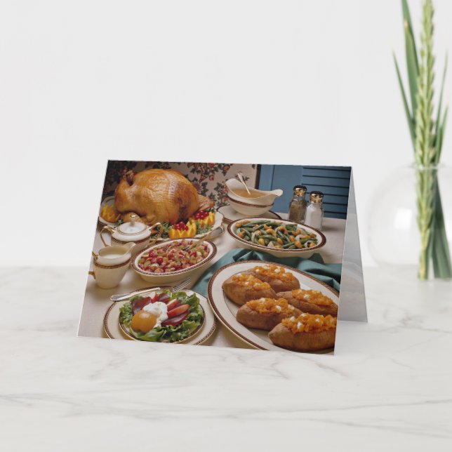Cartes Pour Fêtes Annuelles Dîner de dinde rôtie Thanksgiving (Devant)