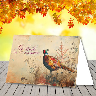 Cartes Pour Fêtes Annuelles Dîner de Thanksgiving avec un faisan vintage dans
