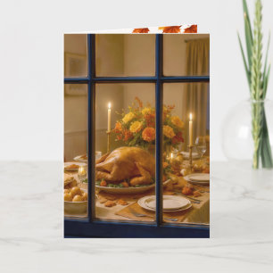 Cartes Pour Fêtes Annuelles Dîner de Thanksgiving dans la fenêtre