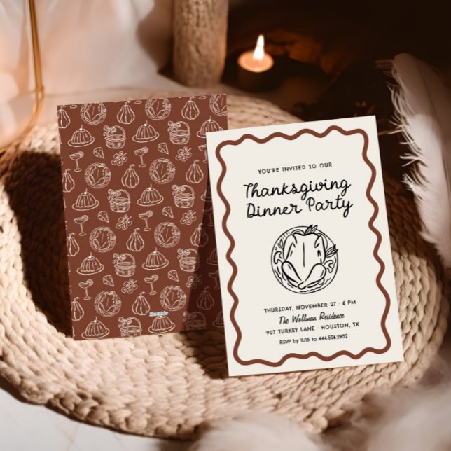 Cartes Pour Fêtes Annuelles Dîner Thanksgiving Whimsy Doodle (Créateur téléchargé)