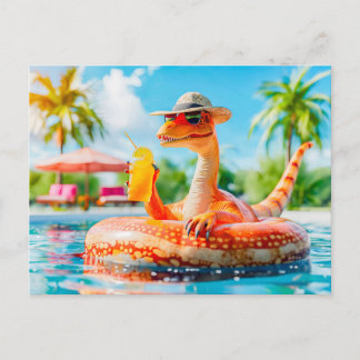 Cartes Pour Fêtes Annuelles Dino en piscine avec cocktail