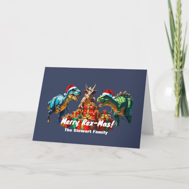 Cartes Pour Fêtes Annuelles Dinosaure de Noël - Joyeux Rex-Mas ! 2 (Devant)