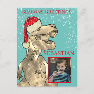 Cartes Pour Fêtes Annuelles Dinosaure de Noël Photo personnalisée