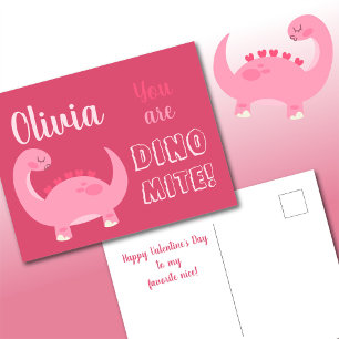 Cartes Pour Fêtes Annuelles Dinosaure rose mignonne fille Saint Valentin Dino-