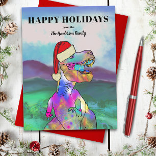 Cartes Pour Fêtes Annuelles Dinosaure T-Rex de Noël familial personnalisé