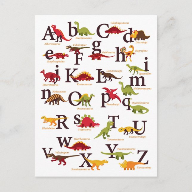 Cartes Pour Fêtes Annuelles Dinosaures Alphabet (Devant)