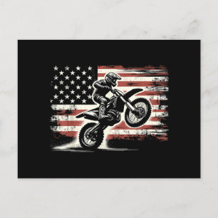 Cartes Pour Fêtes Annuelles Dirt Bike American Flag Motocross Biker Vintage US
