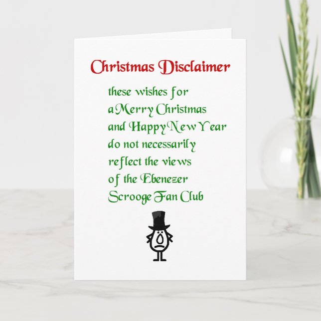 Cartes Pour Fêtes Annuelles Disclaimer de Noël - un poème de Noël amusant (Devant)