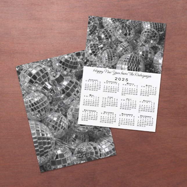 Cartes Pour Fêtes Annuelles Disco Ball Ornements Photo 2025 Calendrier Nouvel  (Disco Ball Ornaments Photo 2025 Calendar New Year Holiday Card in situ)