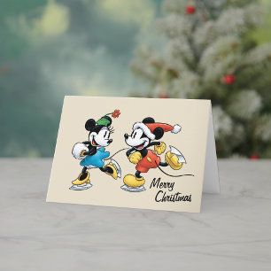 Cartes Pour Fêtes Annuelles Disney vintage Mickey et Minnie patinent sur gla