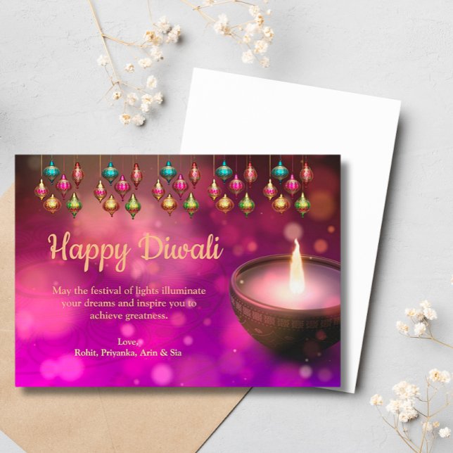 Cartes Pour Fêtes Annuelles Diwali Purple Gold Mandala Lamp Salutation (Créateur téléchargé)