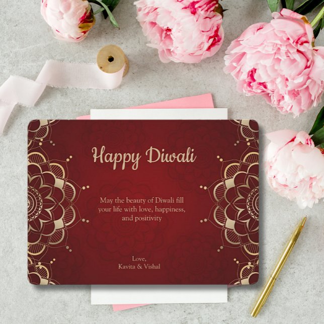 Cartes Pour Fêtes Annuelles Diwali Red Gold Mandala Personnalisé (Créateur téléchargé)