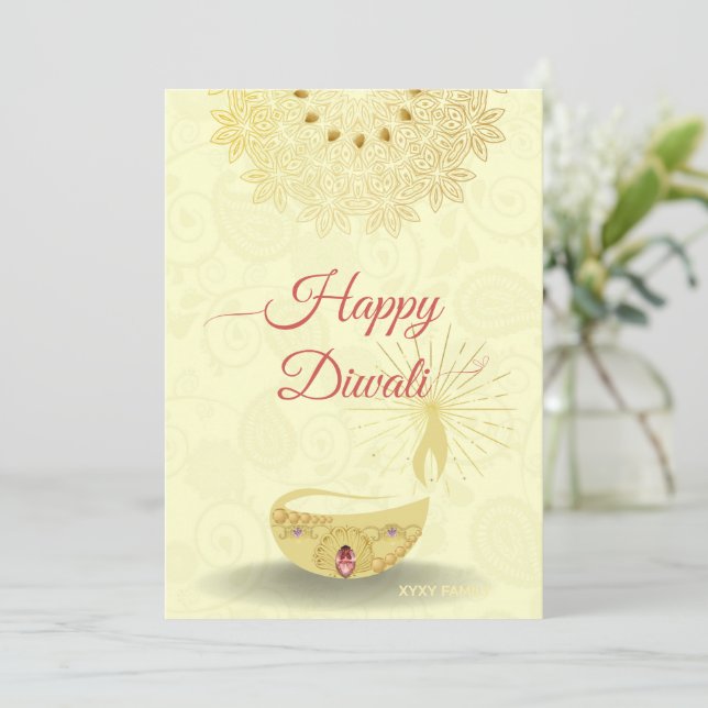 Cartes Pour Fêtes Annuelles Diya festive indienne de Diwali avec Mandala (Debout devant)