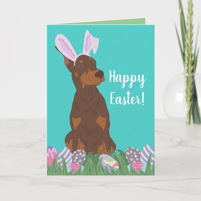 Cartes Pour Fêtes Annuelles Doberman Pinscher Bunny de Pâques (Devant)