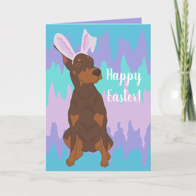 Cartes Pour Fêtes Annuelles Doberman Pinscher Bunny de Pâques (Devant)