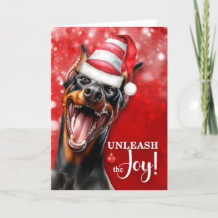 Cartes Pour Fêtes Annuelles Doberman Pinscher Dog déchaîner la joie Noël