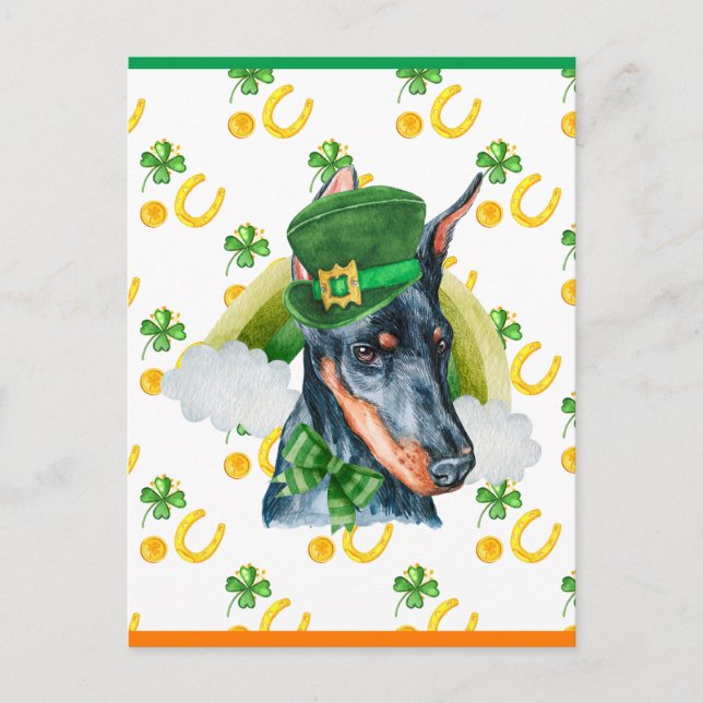 Cartes Pour Fêtes Annuelles Doberman Shamrock St. Patricks Day (Devant)