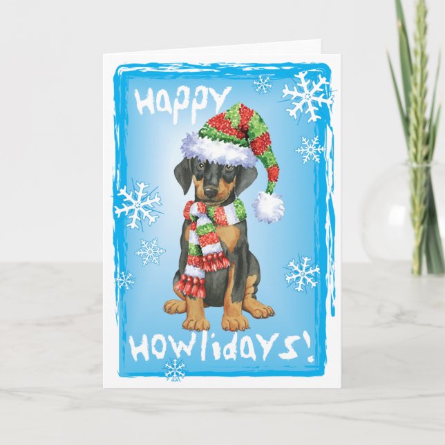 Cartes Pour Fêtes Annuelles Dobermann heureux de Howliday (Devant)