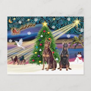 Cartes Pour Fêtes Annuelles Dobermans Pinscher de la magie de Noël (deux)