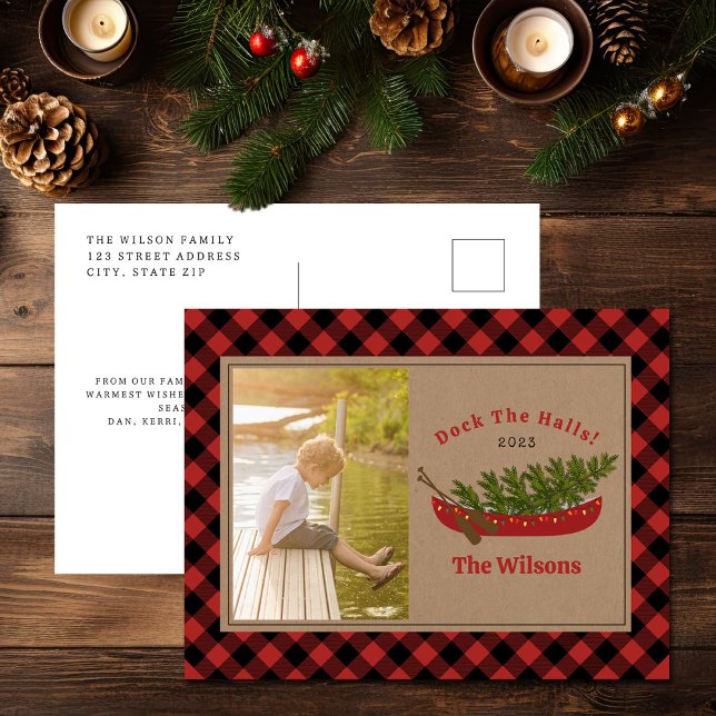 Cartes Pour Fêtes Annuelles Dock Les Halls Canot de Noël Plaid Photo (Créateur téléchargé)