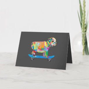 Cartes Pour Fêtes Annuelles Don de chien   Cool coloré Bulldog Puppy Skateboar