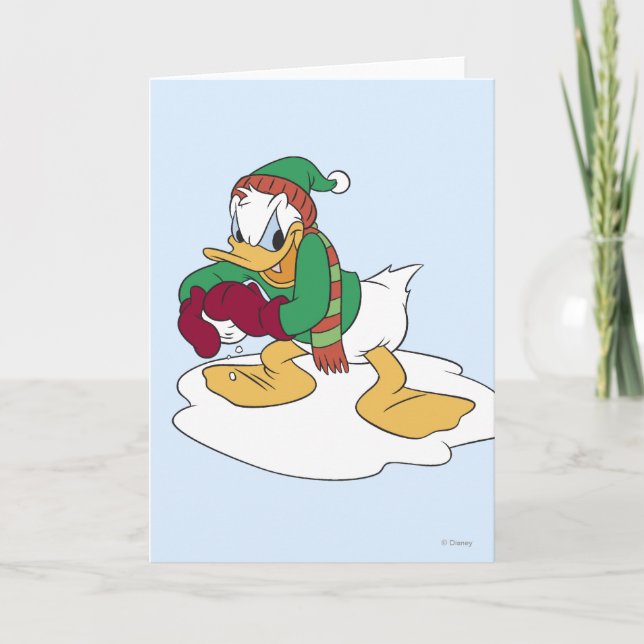 Cartes Pour Fêtes Annuelles Donald lance un boule de neige (Devant)