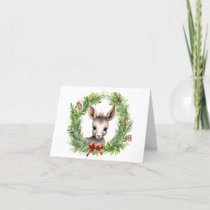 Cartes Pour Fêtes Annuelles Donkey de Noël avec couronne de Noël BLANC