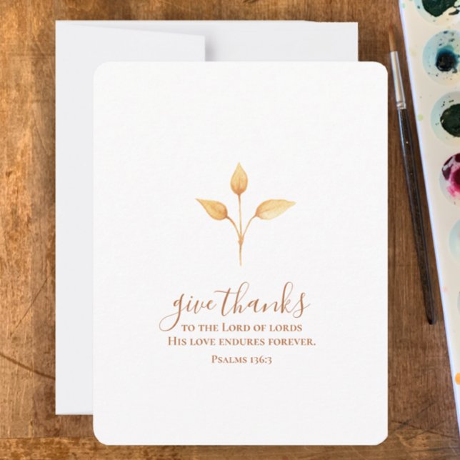 Cartes Pour Fêtes Annuelles Donnez Merci Aquarelle Minimale Thanksgiving (Custom minimalistic hand painted watercolor Thanksgiving card. Give thanks religious scripture card )