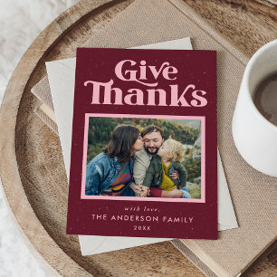 Cartes Pour Fêtes Annuelles Donnez Merci Burgundy Retro Thanksgiving Photo