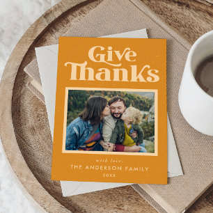 Cartes Pour Fêtes Annuelles Donnez Merci Orange Retro Thanksgiving Photo