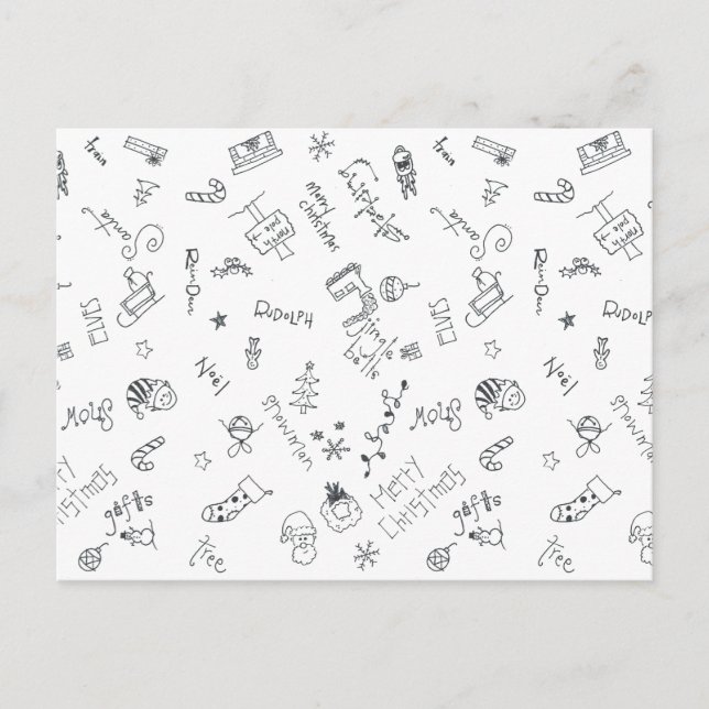 Cartes Pour Fêtes Annuelles doodé de noël noir et blanc (Devant)