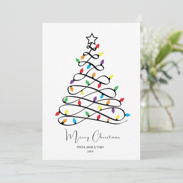Cartes Pour Fêtes Annuelles Doodle de sapin de Noël personnalisé (Debout devant)