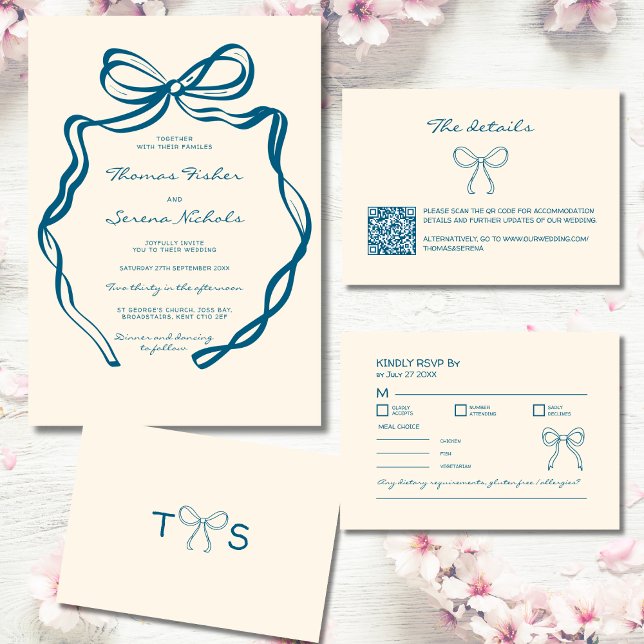 Cartes Pour Fêtes Annuelles Doodle main tiré Wavy Bow Mariage Whimsical (Créateur téléchargé)