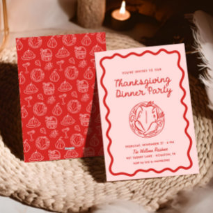 Cartes Pour Fêtes Annuelles Doodle rouge vif rose main Thanksgiving