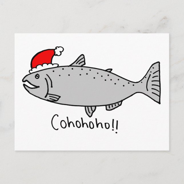 Cartes Pour Fêtes Annuelles Doodle Saumon de Noël Cohoho (Devant)
