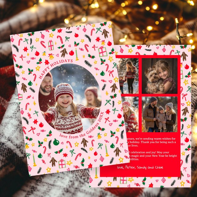 Cartes Pour Fêtes Annuelles Doodle Whimsical Christmas Custom 5 Photo Collage (Whimsical Doodle Christmas Custom 5 Photo Collage Holiday Card
)