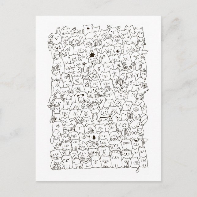 Cartes Pour Fêtes Annuelles Doodle Whimsical noir et blanc "Cats and Co" (Devant)