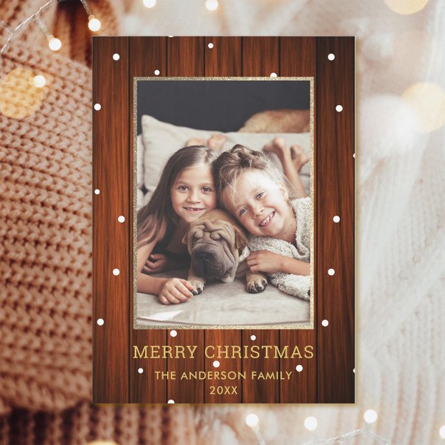 Cartes Pour Fêtes Annuelles Dorée | Rustic Country Bois Photo Noël (Créateur téléchargé)