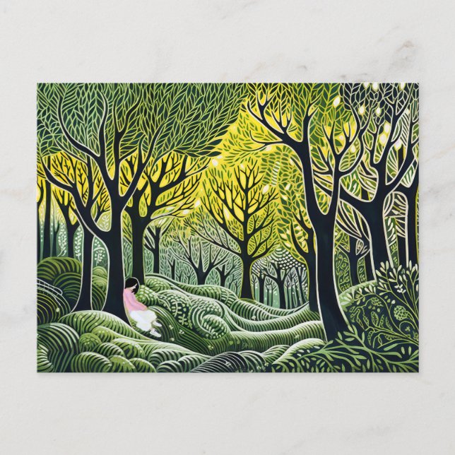 Cartes Pour Fêtes Annuelles Dormir en forêt. L'art du linoléum Abstrait (Devant)