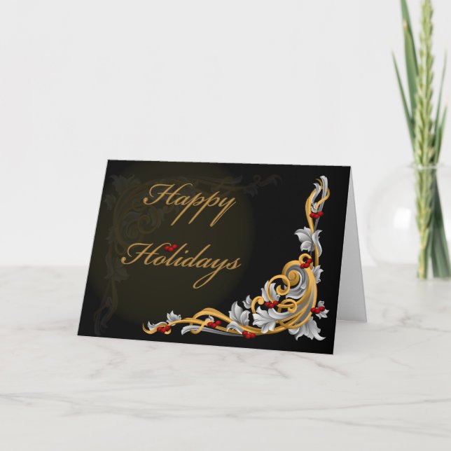 Cartes Pour Fêtes Annuelles dorure scroll sainte baiesCartes de Noël d'entrepr (Devant)