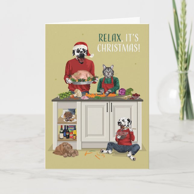 Cartes Pour Fêtes Annuelles Dotty Chien et Kitty Cuisine Dîner de Noël (Devant)