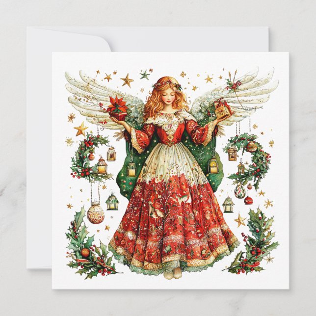 Cartes Pour Fêtes Annuelles Doux ange avec des cadeaux de Noël (Devant)